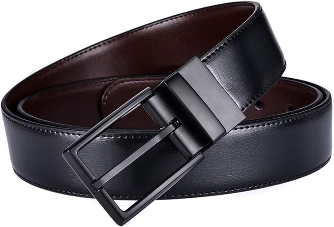 beltox fine Men's Dress Belt Leather Reversible 1.25" Wide Rotated Buckle Gift Box