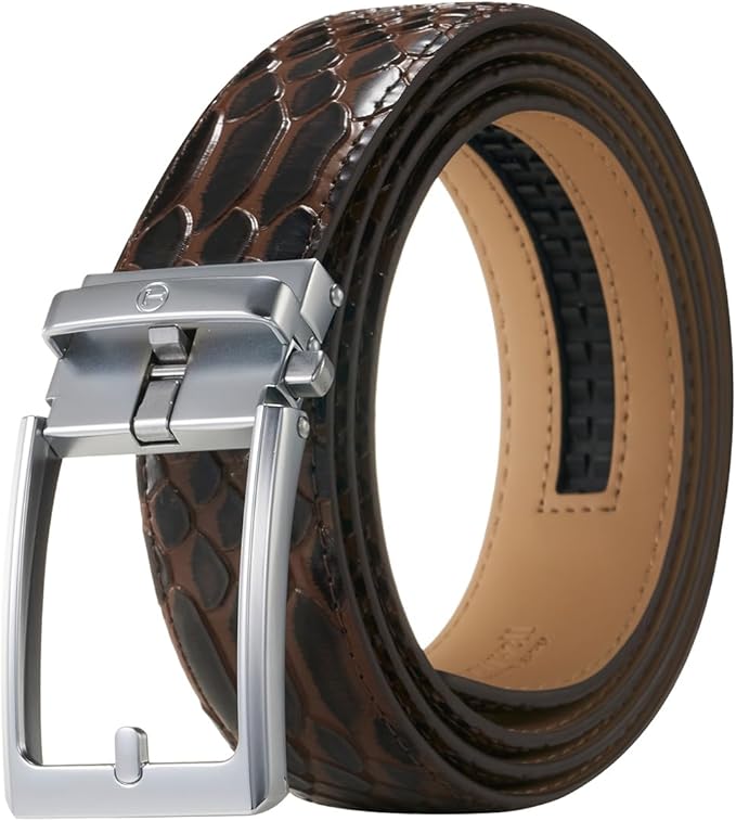 Tonywell Men's Ratchets Belt, Crocodile Embossed Texture, 1-3/8 Wide, Alligator Brown