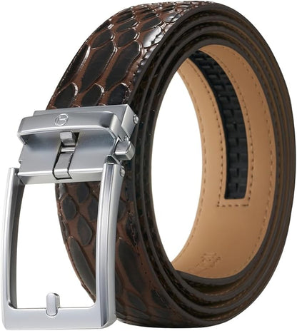 Tonywell Men's Ratchets Belt, Crocodile Embossed Texture, 1-3/8 Wide, Alligator Brown