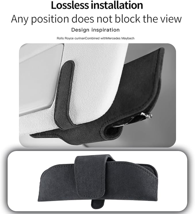 Sunglasses Holder for Car Sun Visor, Magnetic Closure Suede Vehicle Eyeglasses Holder Protective Box Clip, Automotive Glasses Storage Organizer, Universal for Truck, SUV, RV(Black)