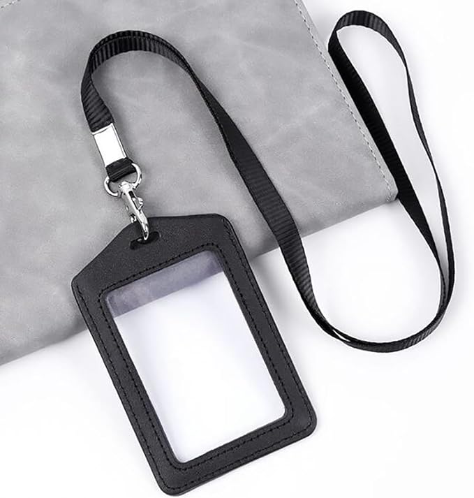 5 PCS Leather Waterproof Clear ID Badge Holder with Black Lanyards for Offices Staff Students Employees