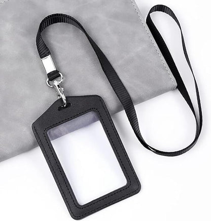 5 PCS Leather Waterproof Clear ID Badge Holder with Black Lanyards for Offices Staff Students Employees