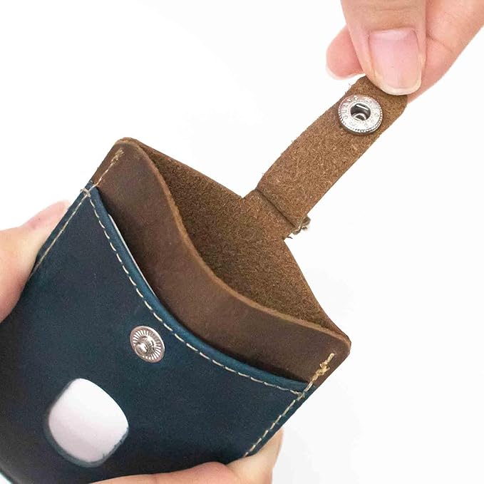 Badge Holder: Boshiho Cowhide Leather ID Badge Card Holder with 19" Neck Lanyard, Vertical Style (Brown-Blue)