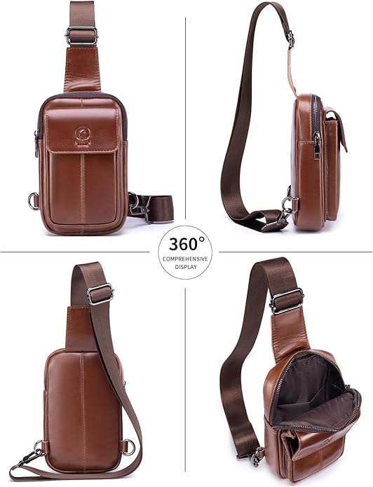 Rainbow Horse - Genuine Leather Mini Sling Bag, Small Chest Bag for Men, Suitable for Outdoor Travel and Daily Commuting