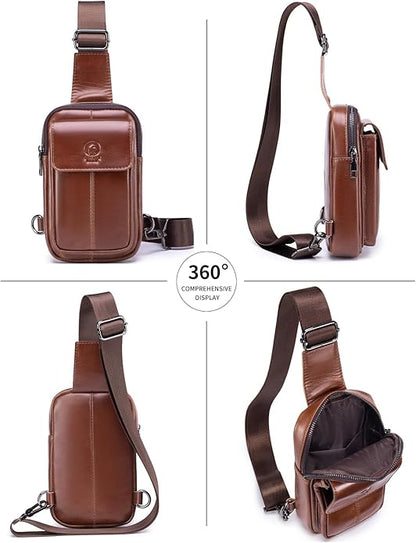 Rainbow Horse - Genuine Leather Mini Sling Bag, Small Chest Bag for Men, Suitable for Outdoor Travel and Daily Commuting