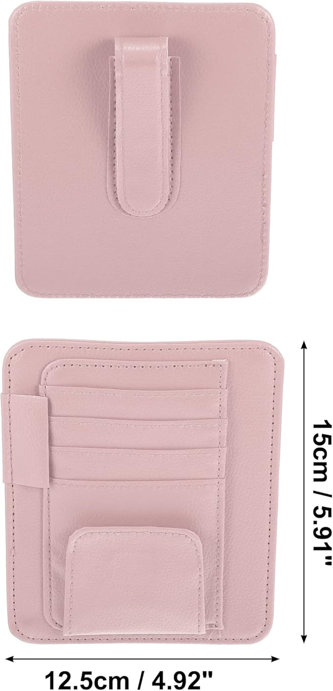 X AUTOHAUX PU Leather Car Sun Visor Organizer Glasses Holder Card Holder Auto Accessories Pocket Organizer Pink