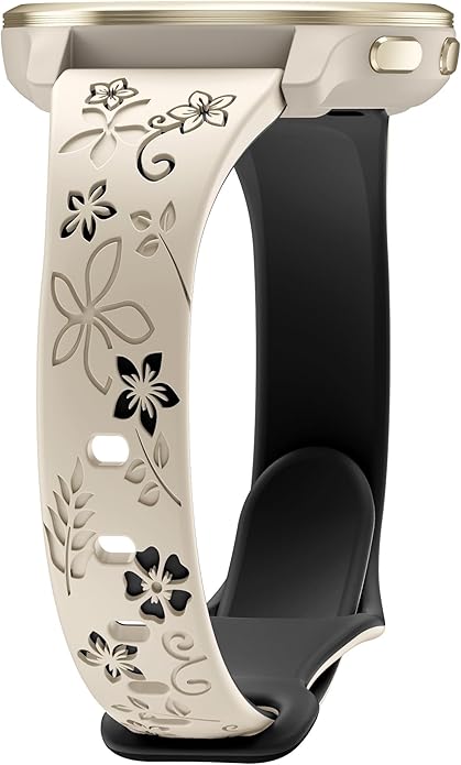 Laband 18mm Floral Engraved Band Compatible With Garmin Venu 3S 41mm/Venu 2S/Vivoactive 4S/Vivomove 3S/Venu 4 41mm/Forerunner 255S/Forerunner 265S,Soft Slim Silicone Cute Embossed Flower Strap for Men