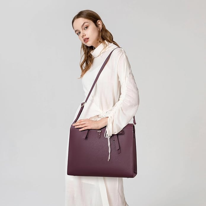 Keyli 4pc Sets Laptop Bag for Women Large Leather Laptop Briefcase with USB Charging Port Computer Shoulder tote Bags Purse