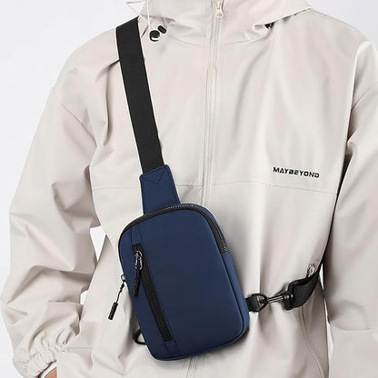 Mini Sling Bag for Men Small Crossbody Bag Dual Pocket Water Resistant Small Chest Bags for Travel Running Phone Holder (Navy)