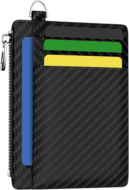Hancynir Slim Wallet Minimalist Credit Card Holder RFID Blocking Small Card Wallets Mini Front Pocket PU Leather Card Case Thin Travel Zipper Coin Cash Wallet for Men Women Gifts