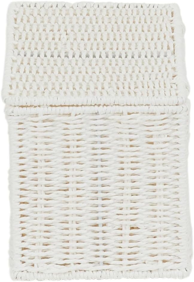 Household Essentials Small Wicker Basket with Lid, Multipurpose Storage Basket for Bathrooms, Shelves, Desks, Vanities, Closets and More, White