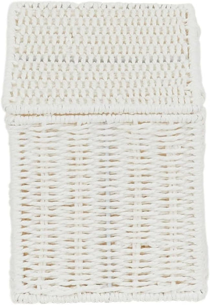 Household Essentials Small Wicker Basket with Lid, Multipurpose Storage Basket for Bathrooms, Shelves, Desks, Vanities, Closets and More, White