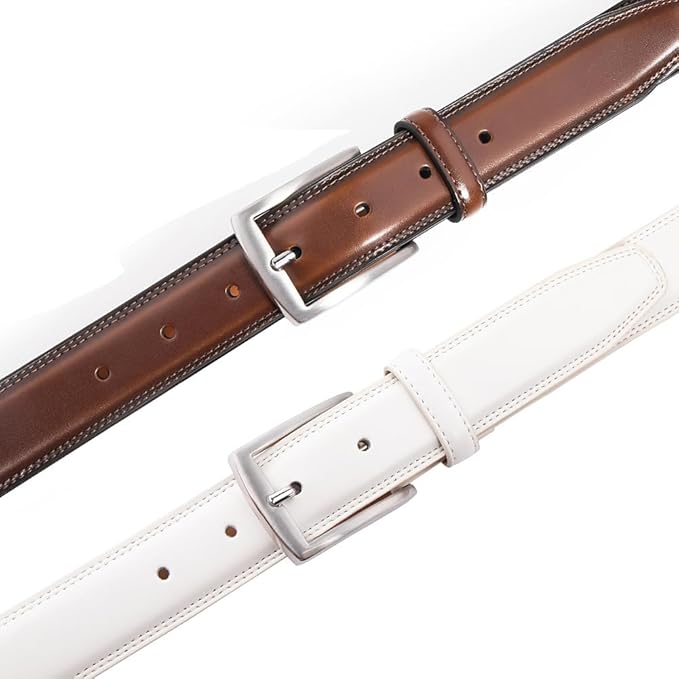 Mens Genuine Leather Dress Belt for Men, Handmade, 100% Cow Leather,Classic Casual and Business Belt Prong Buckle