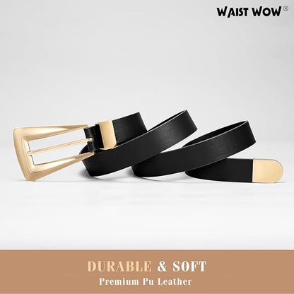 Women's Leather Belts for Jeans Pants Fashion Leather Waist Belt Ladies Dress Belts with Gold/Silver Buckle