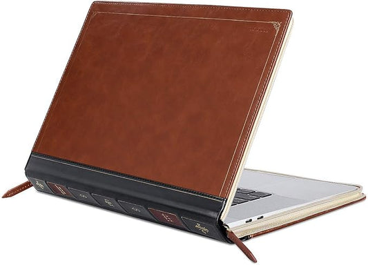MOSISO Compatible with MacBook Pro 16 inch Case 2025-2021 M4 A3403 A3186 M3 A2991 M2 A2780 M1 A2485/2019 2020 A2141,PU Leather Laptop Sleeve Vintage Retro Zippered Portfolio Protective Cover,Brown