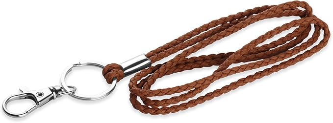 PLENTY Braided Leather Lanyard, 2PCS 19IN Strong Office Long Neck Strap with Clasp and Keychain for ID Badge and Keys