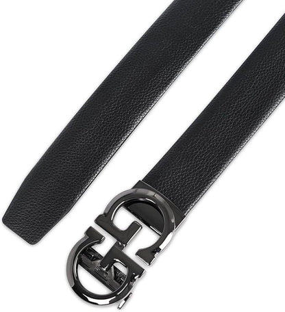 Aurolran Men&Womens Leather Dress Belt Business Automatic Buckle Belt Color-Black Silver Gold
