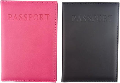 Honbay 2PCS Artificial Leather Passport Holder Cover Passport Case for Men and Women
