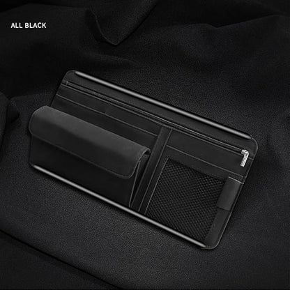 Car Sun Visor Organizer Glasses Case Storage Pocket Organizer with Multi-Pocket Net Zipper Pouch Sunglass Holder for Car Truck SUV (Black)