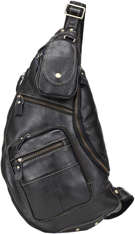 Hebetag Vinatge Leather Sling Bag Crossbody Backpack for Men Travel Outdoor Hiking Large Cool Shoulder Chest Pack Bags Daypack