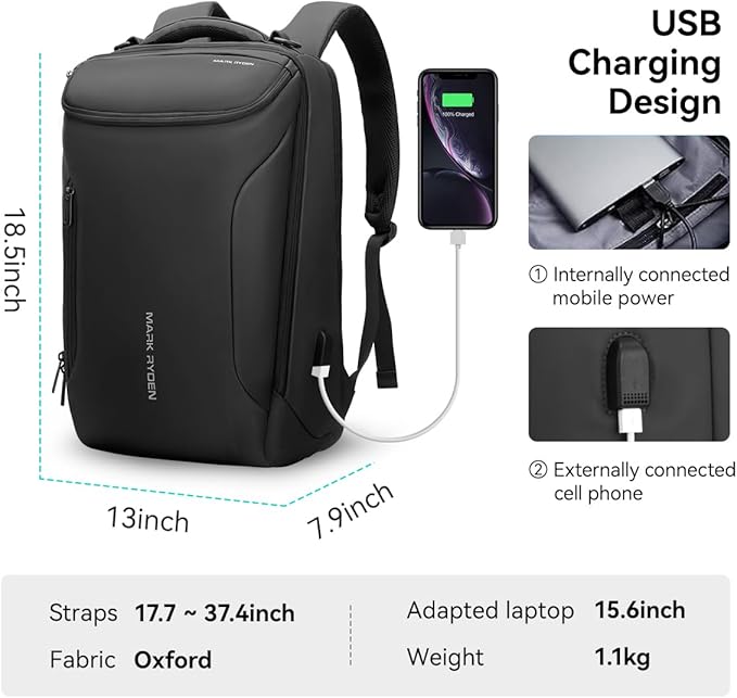 Muzee Business Backpack for Men, 17.3 Inch Water-Resistant & Anti-Scrape Travel Laptop Backpack with USB Charging Port, High Tech Backpack Fits Notebook & Tech Gear