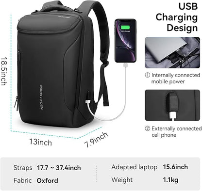 Muzee Business Backpack for Men, 17.3 Inch Water-Resistant & Anti-Scrape Travel Laptop Backpack with USB Charging Port, High Tech Backpack Fits Notebook & Tech Gear