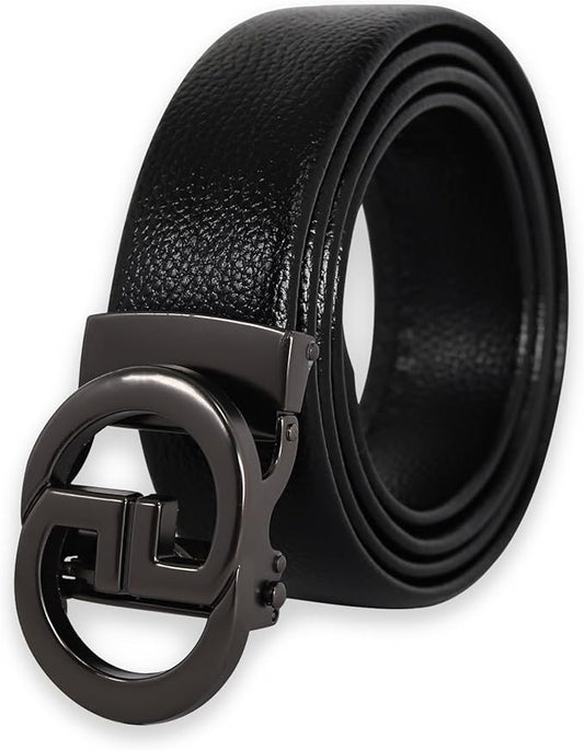 Aurolran Men&Womens Leather Dress Belt Business Automatic Buckle Belt Color-Black Silver Gold