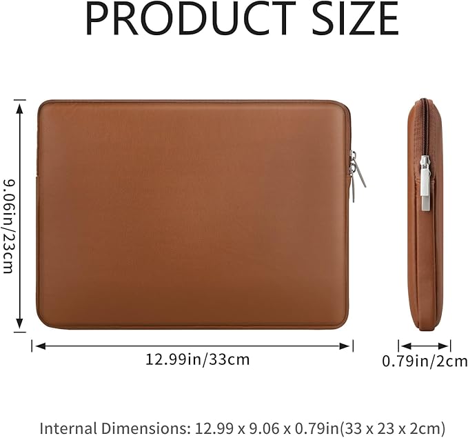 RAINYEAR 13.3 Inch Laptop Sleeve Soft PU Leather Case Water Resistant Padded Zipper Cover Protective Carrying Bag Compatible with 13.3" Notebook Computer Chromebook(Brown)