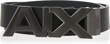 Armani Exchange Men's Leather Wide Logo Belt Buckle