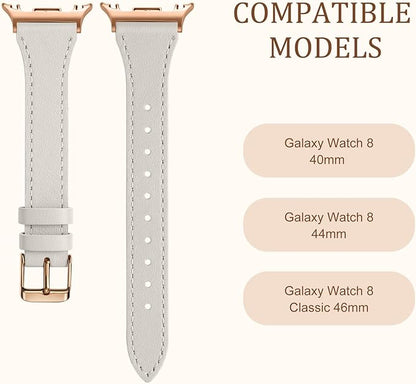 GEAK Slim Leather Band Compatible with Samsung Galaxy Watch 8 40mm 44mm/Watch 8 Classic 46mm, No Gap Adjustable Genuine Leather Replacement Dressy Strap for Samsung Watch 8 Bands Women
