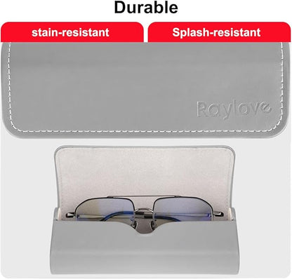 RayLove Glasses Case Hard Shell, Travel Sunglasses Case, Leather Hard Eyeglass Case for Women, Reading Glasses Case for Men