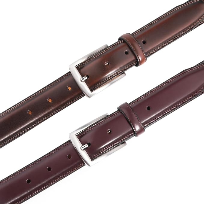 Mens Genuine Leather Dress Belt for Men, Handmade, 100% Cow Leather,Classic Casual and Business Belt Prong Buckle