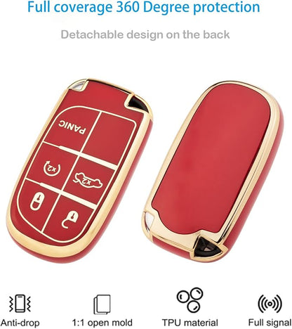 XIYANG TRADE for Jeep Key Fob Cover with Keychain, Soft TPU Key Case Shell Full Protection Suitable for Jeep Grand Cherokee Renegade Compass Durango Charger Dodge Challenger (Red)