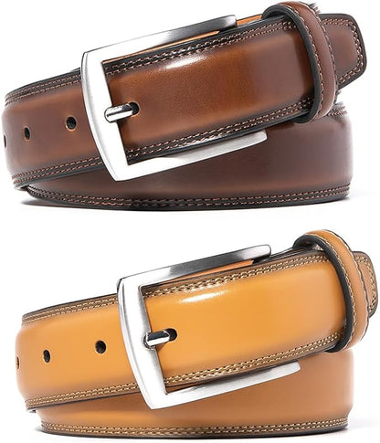 Mens Genuine Leather Dress Belt for Men, Handmade, 100% Cow Leather,Classic Casual and Business Belt Prong Buckle