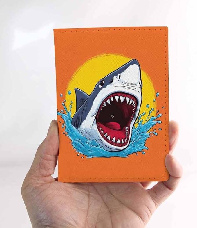 Cartoon Shark Passport Holder for Travel Creative Shark Teeth Attack PU Leather Passport Cover Wallet Cute Passport Card Holder for Women and Men