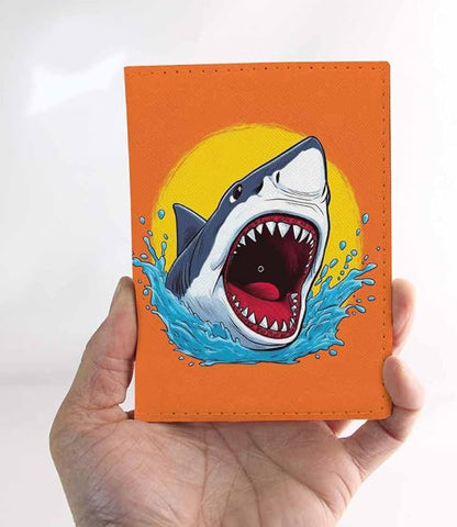 Cartoon Shark Passport Holder for Travel Creative Shark Teeth Attack PU Leather Passport Cover Wallet Cute Passport Card Holder for Women and Men