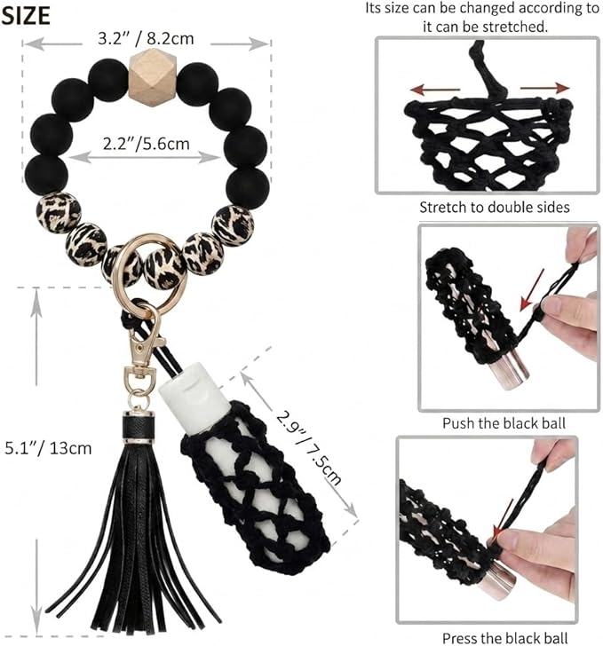 BIHRTC Silicone Key Ring Bracelets Wristlet Keychain Wallet with Net Chapstick Holder for Women
