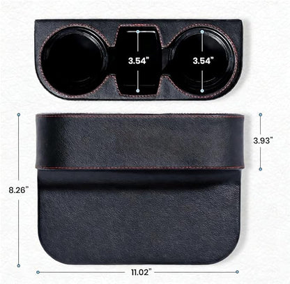 Car Cup Holder, Auto Front Seat Cup Holder, PU Leather Cover Cup Drink Holder, Car Seat Gap Filler Organizer, Side Cup Holder for Car Coin Bucket, Cell Mobile Phone Holder, Black