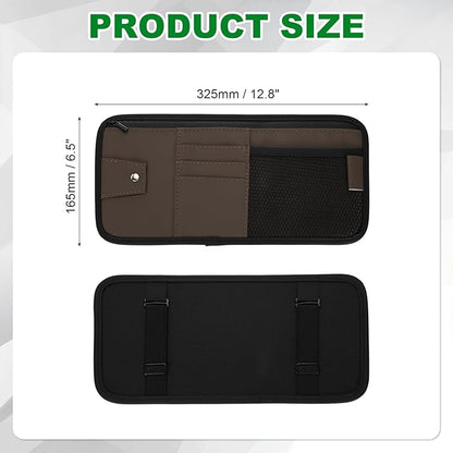 PATIKIL 1 Pcs Car Sun Visor Organizer, 12.8 x 6.5 Inch PU Leather Vehicle Storage Pouch Holder for Sunglasses Card Pen Driver License Car Accessories, Brown