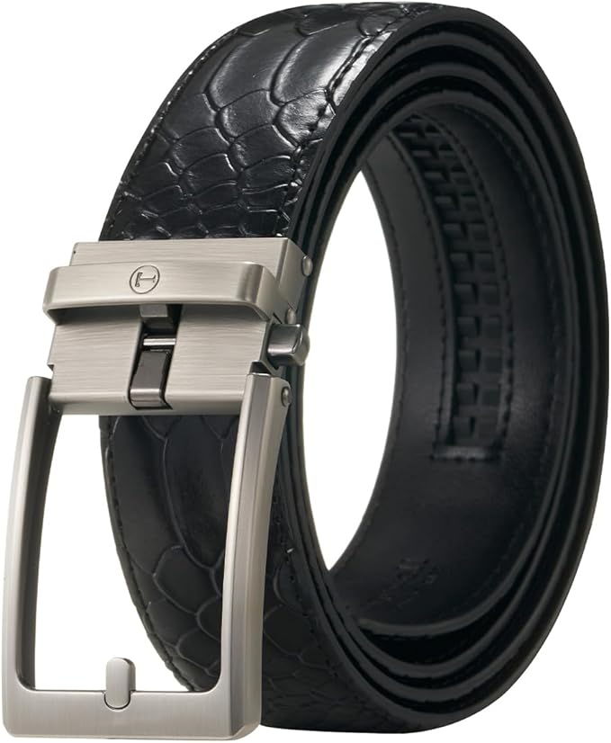 Tonywell Men's Ratchets Belt, Crocodile Embossed Texture, 1-3/8 Wide, Alligator Brown