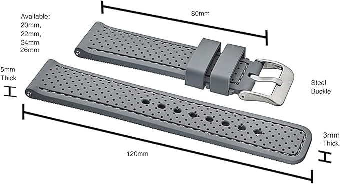 ALPINE Sporty Premium Soft Silicone Adjustable Watch Band - Replacement Rubber Watch Bands for Women & Men - Waterproof Quick Release Watch Straps - Compatible with Regular & Smart Watch Bands