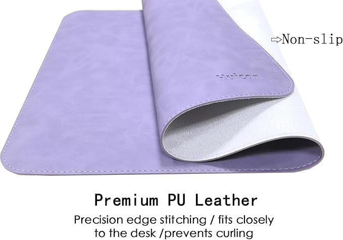 Leather Desk Mat, 23.6"x13.8" Non-Slip PU Leather Desk Pad, Thick Desk Blotter with Stitched Edge, Retro Large Mouse Pad, Laptop Pad for Office & Home Use (Purple)