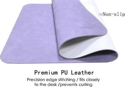 Leather Desk Mat, 23.6"x13.8" Non-Slip PU Leather Desk Pad, Thick Desk Blotter with Stitched Edge, Retro Large Mouse Pad, Laptop Pad for Office & Home Use (Purple)