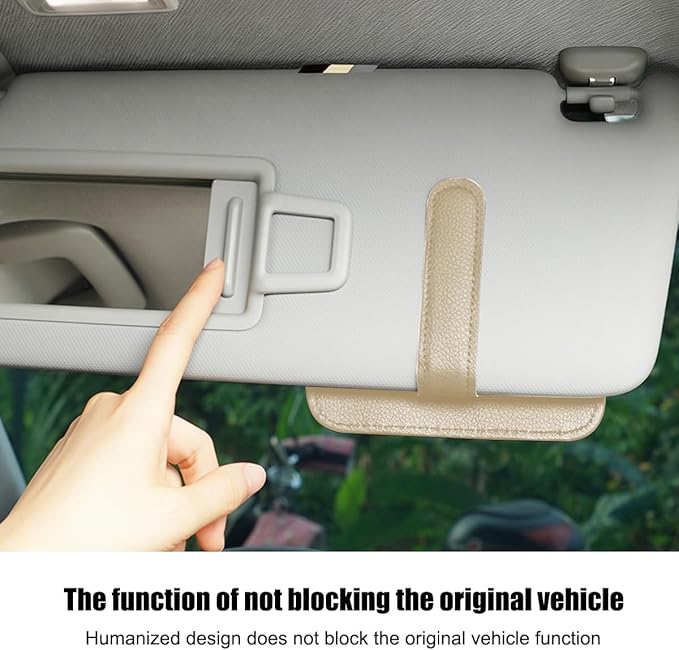 Car Sun Visor Organizer, PU Leather Vehicle Visor Document Storage Pocket for Sunglass Card Pen, Multifunctional Automotive Interior Holder Accessories, Universal Fit (Beige)
