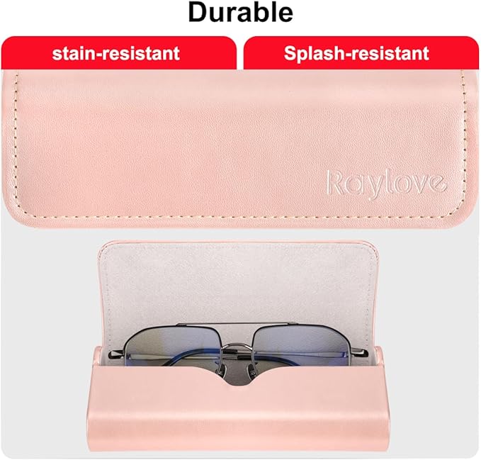 RayLove Glasses Case Hard Shell, Travel Sunglasses Case, Leather Hard Eyeglass Case for Women, Reading Glasses Case for Men