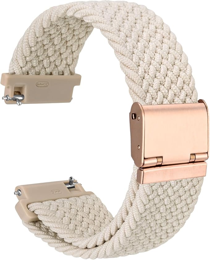 WOCCI 16mm Braided Nylon Watch Band for Men and Women, Quick Release, Rosegold Stainless Steel Buckle (Starlight)