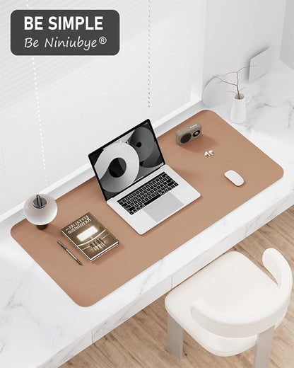 Desk Pad, 35.5" x 17" PU Leather Non-Slip Desk Mat Large Mouse Pad for Desktop, Waterproof Laptop Computer Writing Mat for Office, Home, Work, Gaming, Champagne Gold