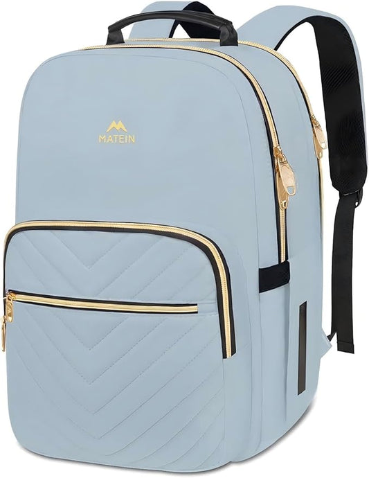 MATEIN 15.6 Laptop Backpack, Quilted Cute Slim Backpacks for Women with Luggage Strap & Leather Handle, Lightweight Fashion Travel Computer Bag Padded Sturdy Casual Daypack for Office, Business, Blue