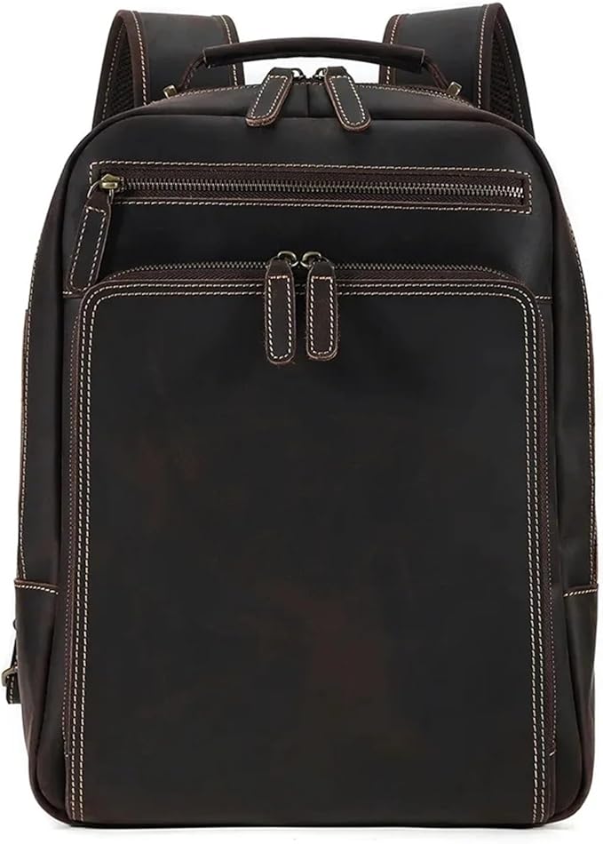 Mens Leather Backpacks 15.6-inch Laptop Backpack Business Backpack Classic Backpack Travel Backpack for Men(Coffee)