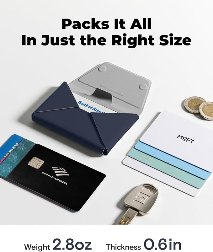 MOFT Magsafe Wallet, 8-Card Holder, Magnetic Phone Stand with Pull to Access Design, RFID Blocking, Angle Adjustment & MOVAS Minimalist Snap Field Wallet for Men Travel Essentials,Navy Blue